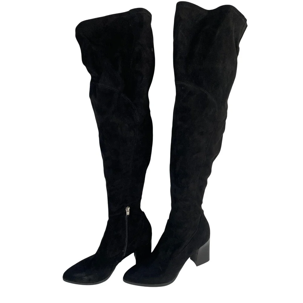 Marc‎ Fisher Womens Black Suede Zip Up Block Heels Over the Knee Tall Boots Sz 8